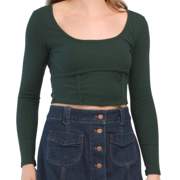 Livi Long Sleeve Scoop Neck Corset Rib Top - Picture 1 of 3